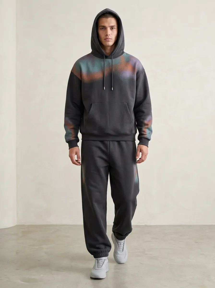Men's Streetwear Urban Style Spray Paint Printed Hoodie Sweatpants Set