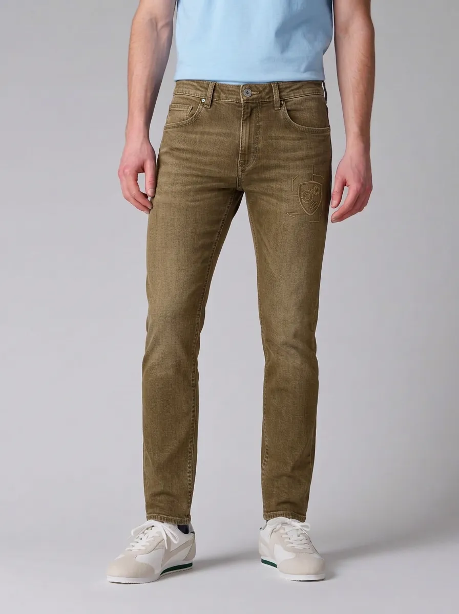 Men's Shield Emblem Graphic Printed Stretch Jeans