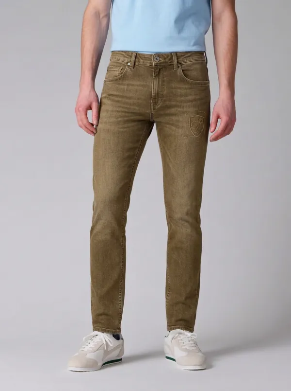 Men's Shield Emblem Graphic Printed Stretch Jeans