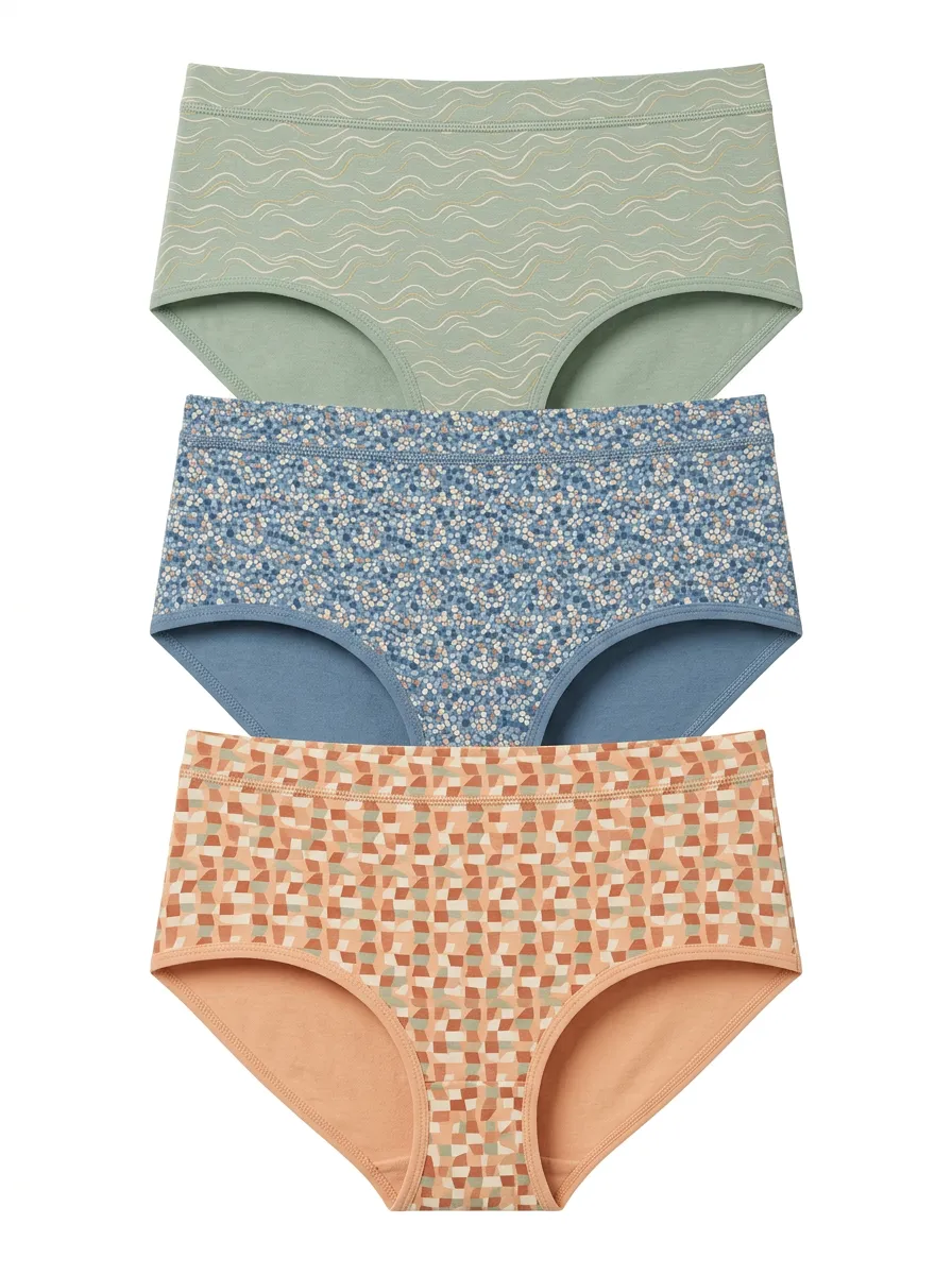 Women's Geometric Floral Wave Printed Three-Pack Briefs