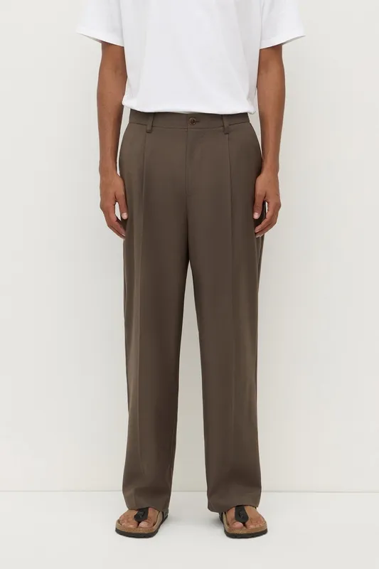 Brown Marled Tailored Pleated Pants