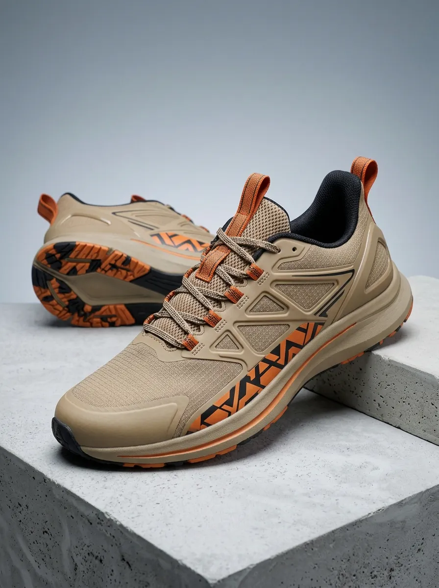Men's Outdoor Sport Tan Orange Geometric Printed Sneakers