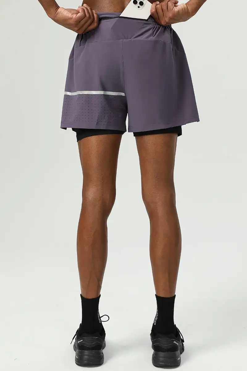 Drawstring Dual Layer Stretch Athletic Shorts