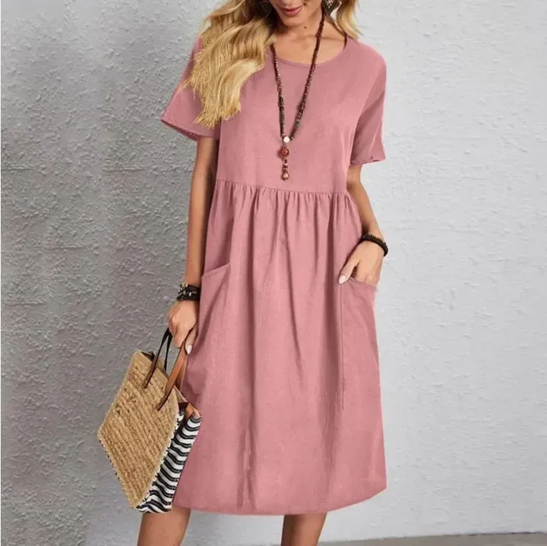 Linen Blend Cotton Blend Maxi Flowy Shape Dress