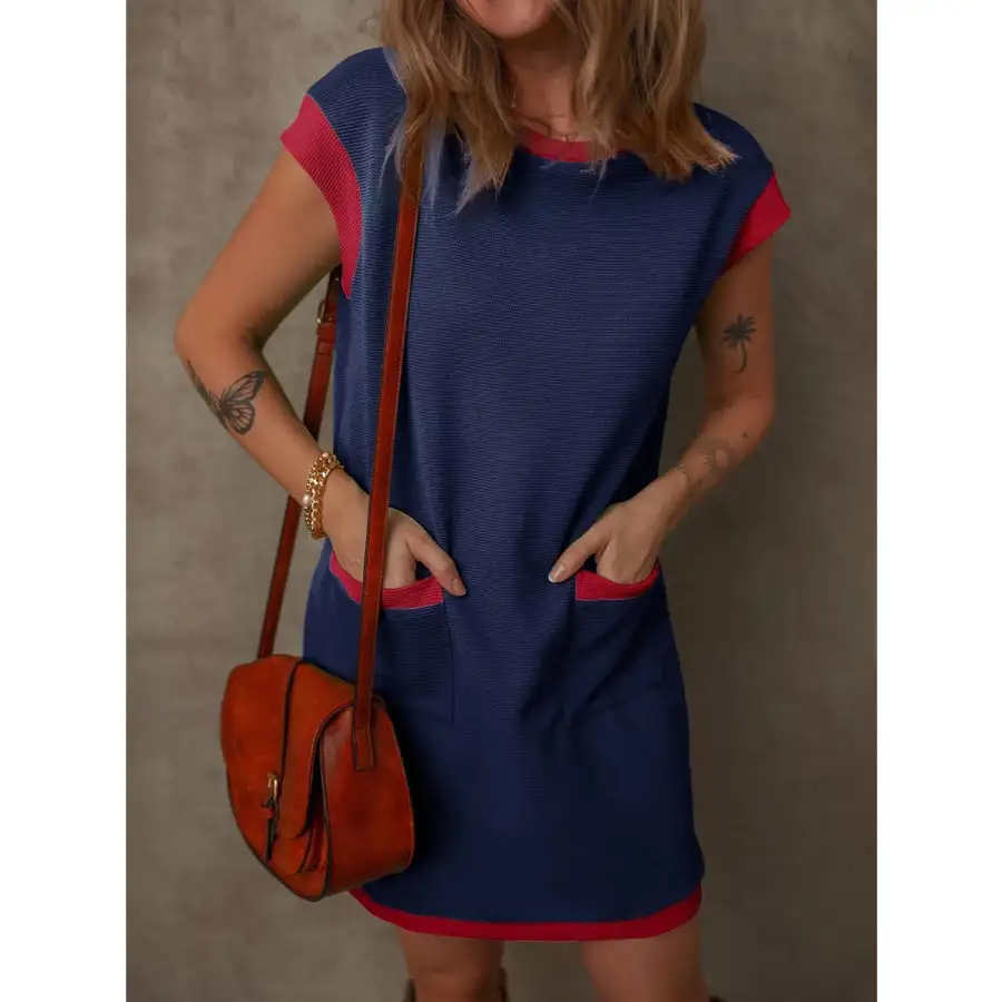 Round Neck Cap Sleeve Mini Dress