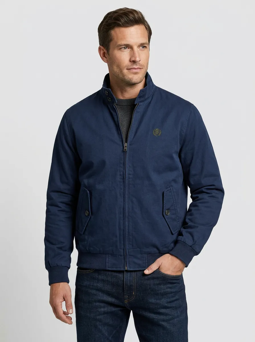 Men's Casual Classic Emblem Embroidered Zip-Up Jacket
