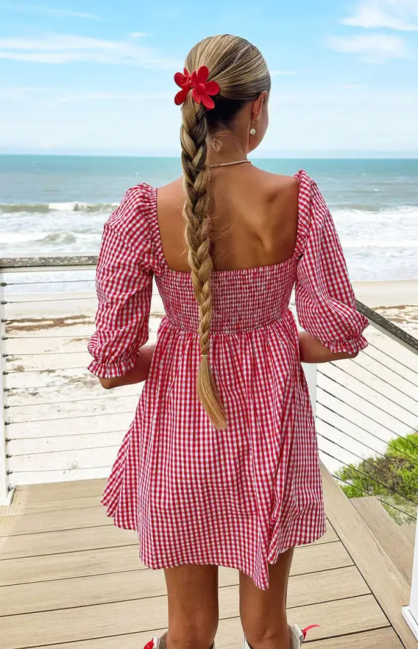 Babydoll Square Neck Gingham Mini Dress