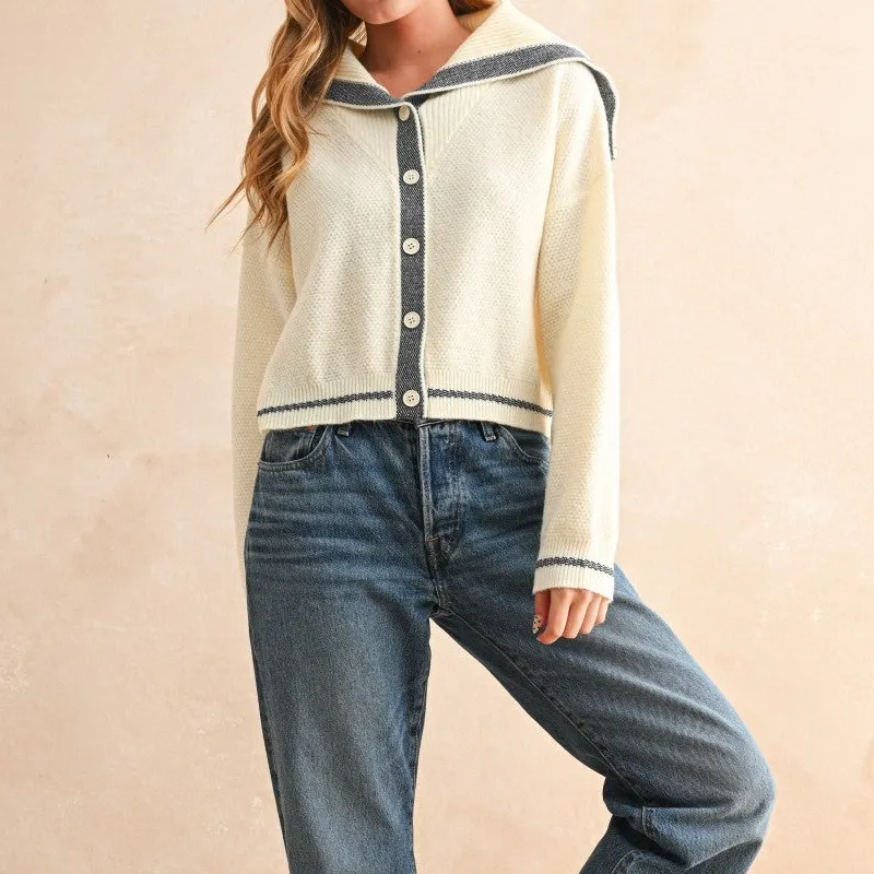 Ribbed Button Front Dropped Shoulder Striped Cardigan