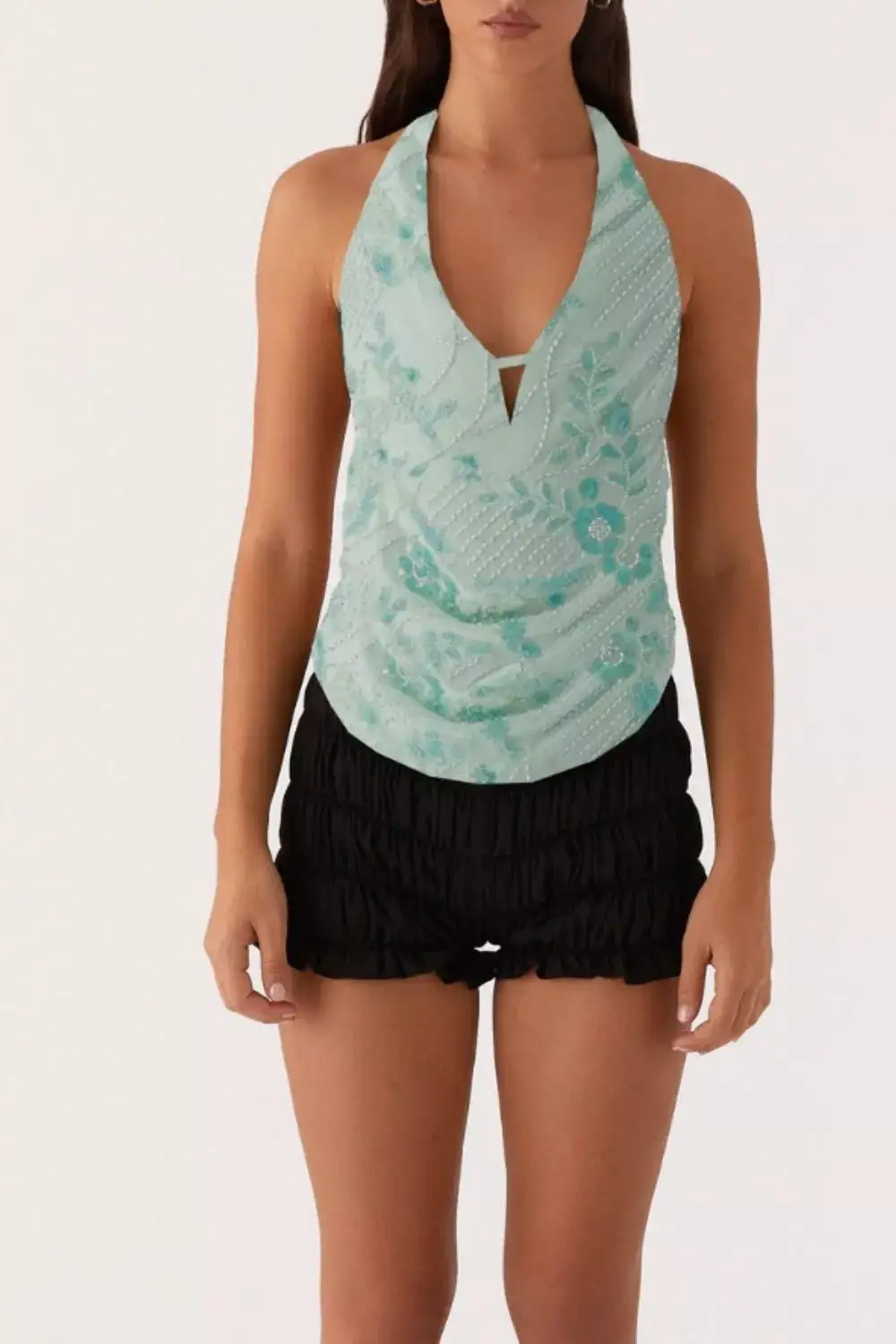 Halter-Neck Beaded Tank Top