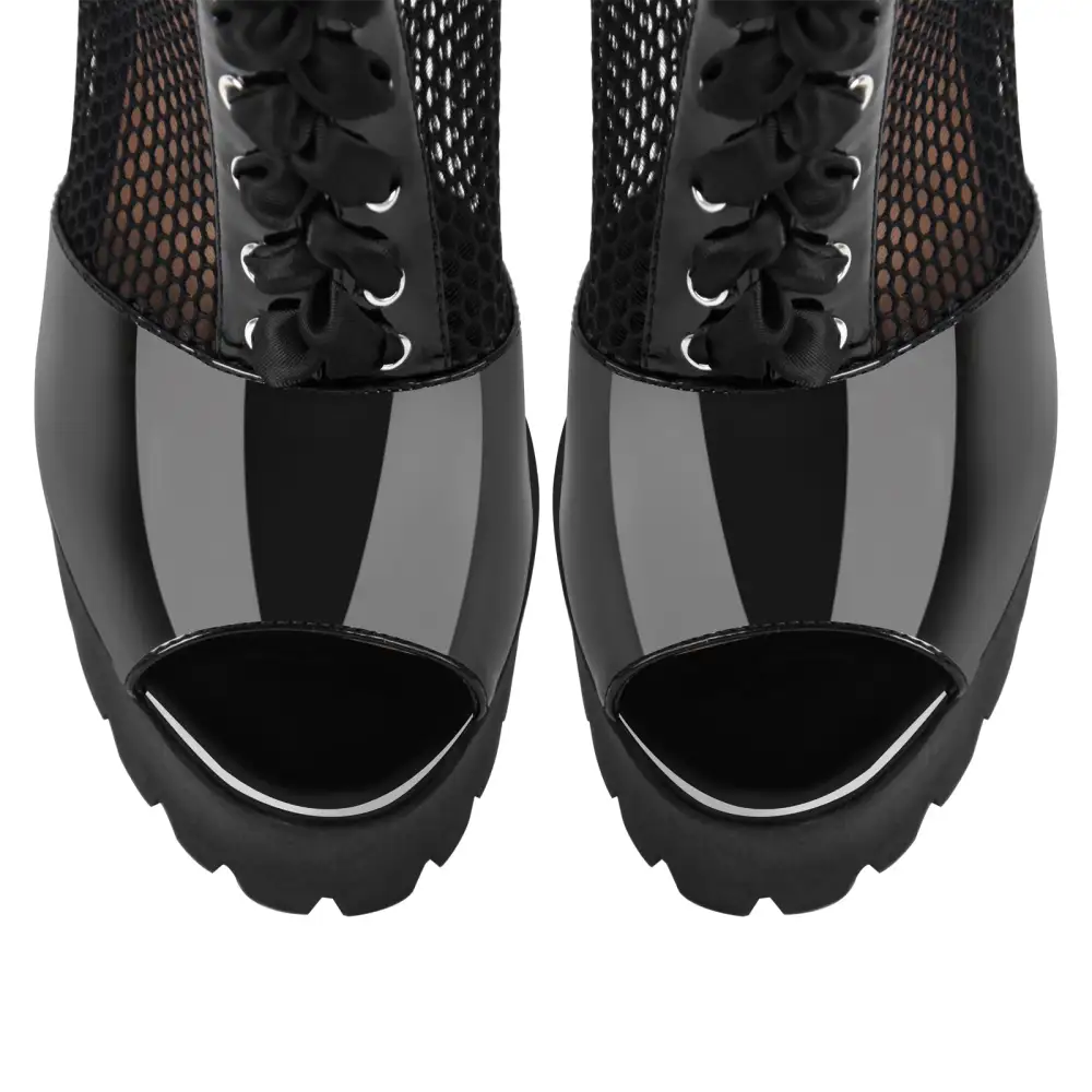 Peep Toe Mesh Platform Lace Up Boot Sandals