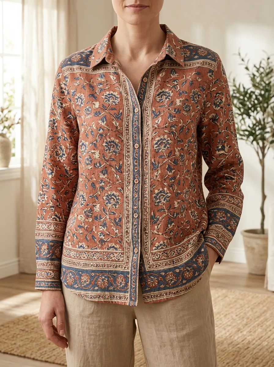 Women's Boho Floral Pattern Garden Shirt