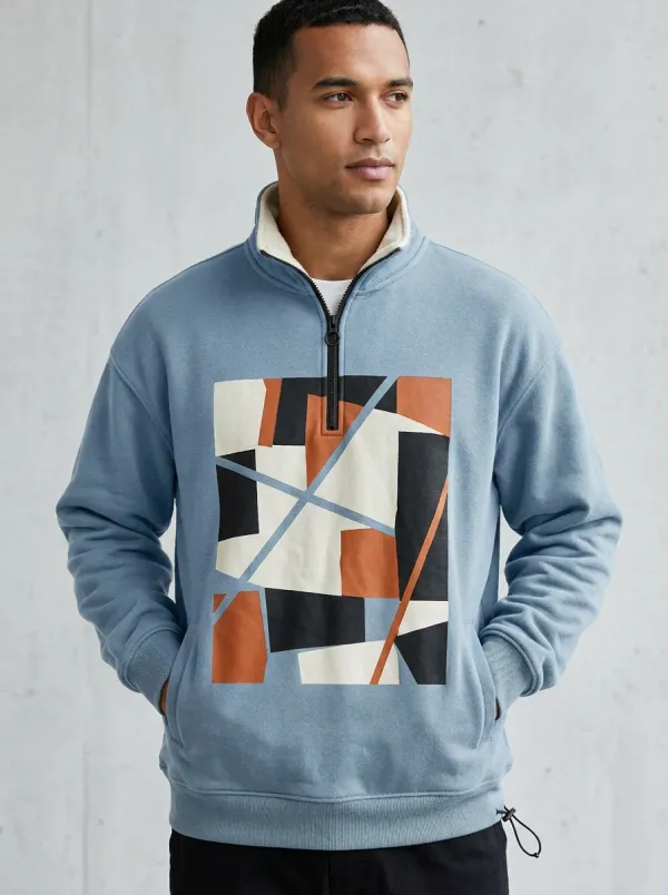 Casual Design Half-Zip Geometric Abstract Men's Half-Zip Sweatshirt