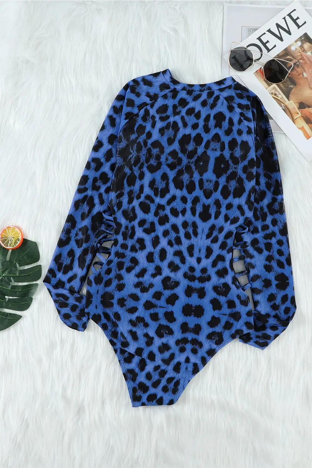 Leopard Print Zip Front Printed Long Sleeve One Piece Swimsuit Swimwear