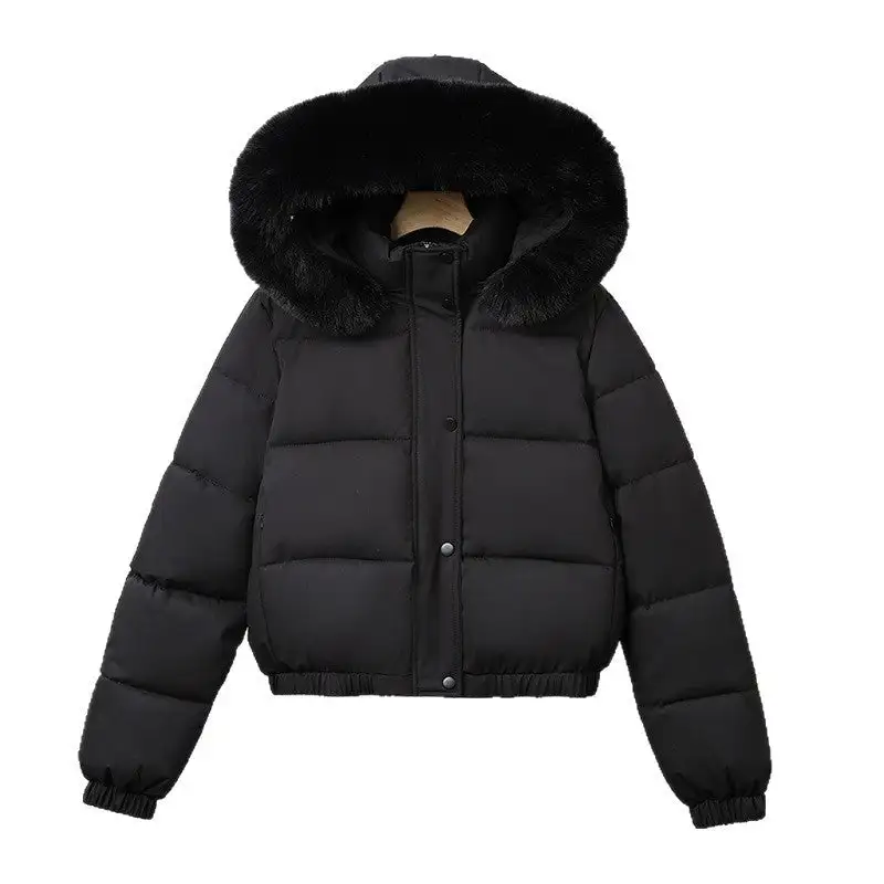 Cropped Hooded Elastic Hem Bomber Jacket