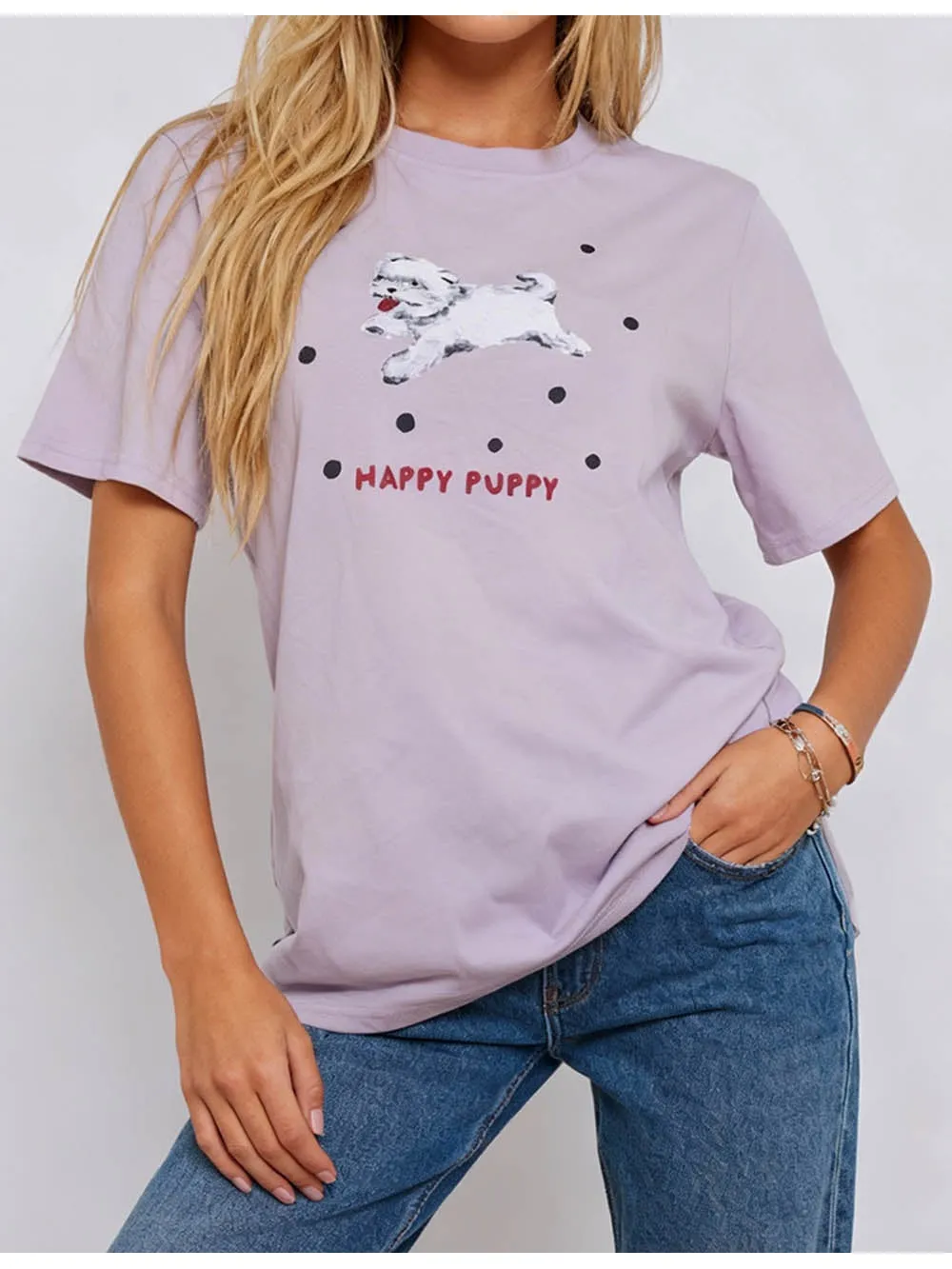Cartoon Puppy Chic Pullover Short Sleeves T-shirt