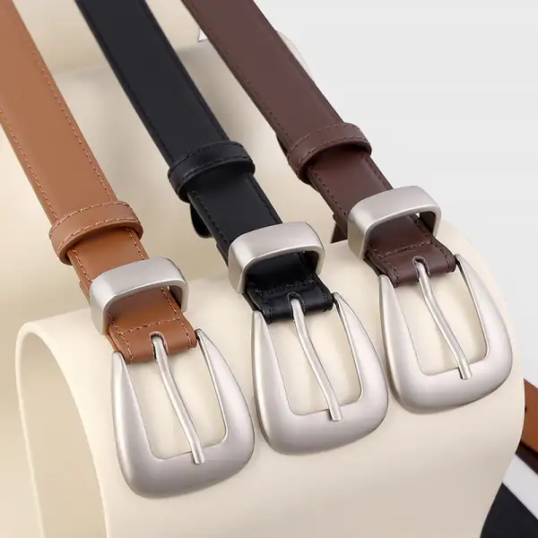 Simple Buckle Skinny Leather Belt