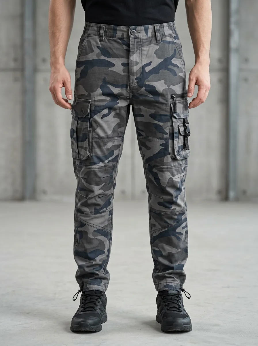 Men's Tactical Outdoor Grey Camouflage Printed Cargo Pants