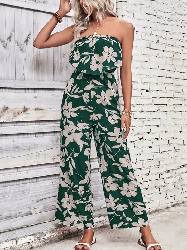 Tube Top Printed Tight Jumpsuit