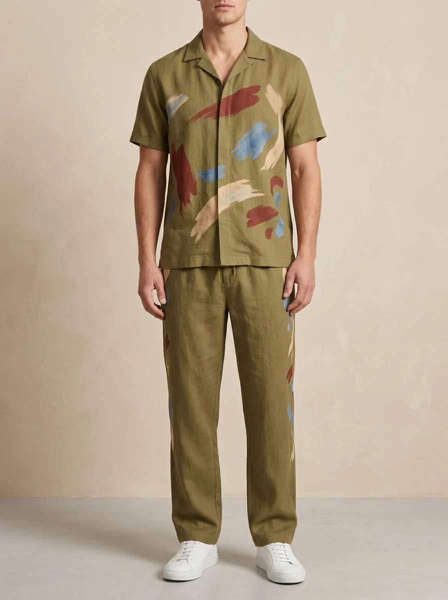 Men's Artistic Abstract Brushstroke Printed Casual Set