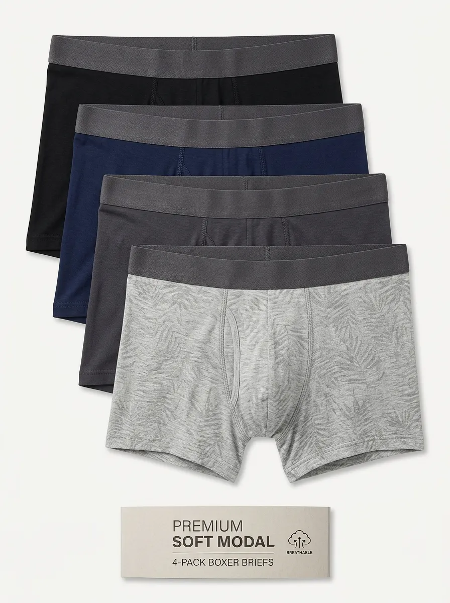 Men's Leaf Pattern 4-Pack Boxer Briefs