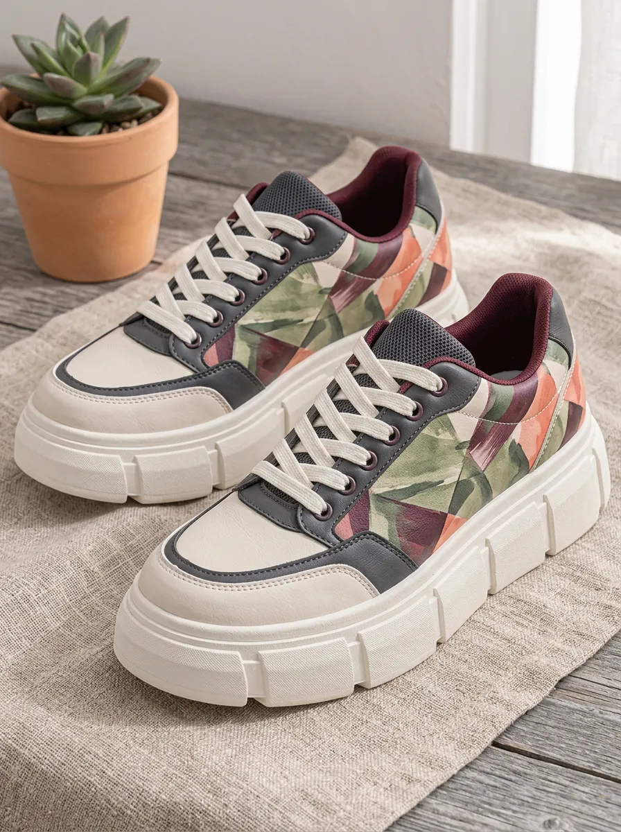 Women's Geometric Floral Pattern Printed Platform Sneakers