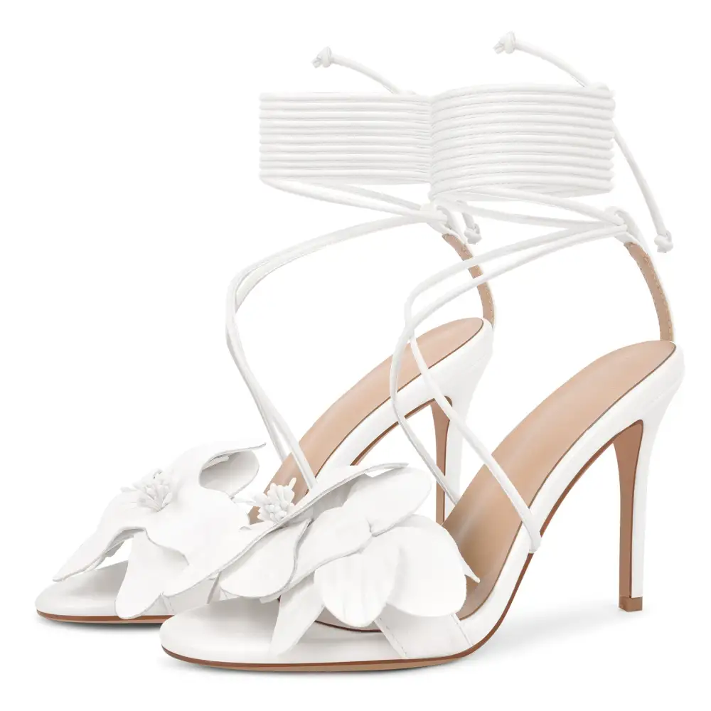 Round Toe Flower Cross Lace Up Sandals