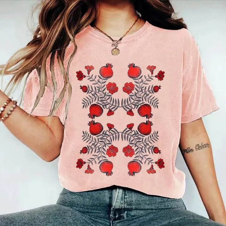 Vintage Pressed Flowers Pomegranate T-Shirt