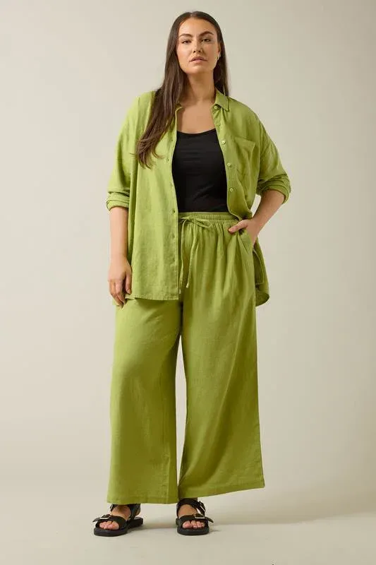 Chartreuse Green Wide Leg Premium Linen Trousers