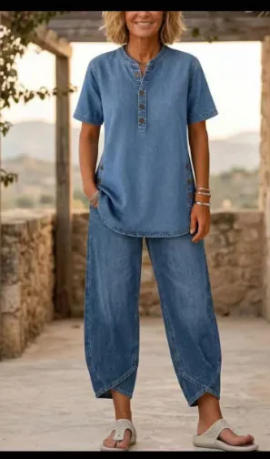 Lapel Button-Up Women's Lounge Set