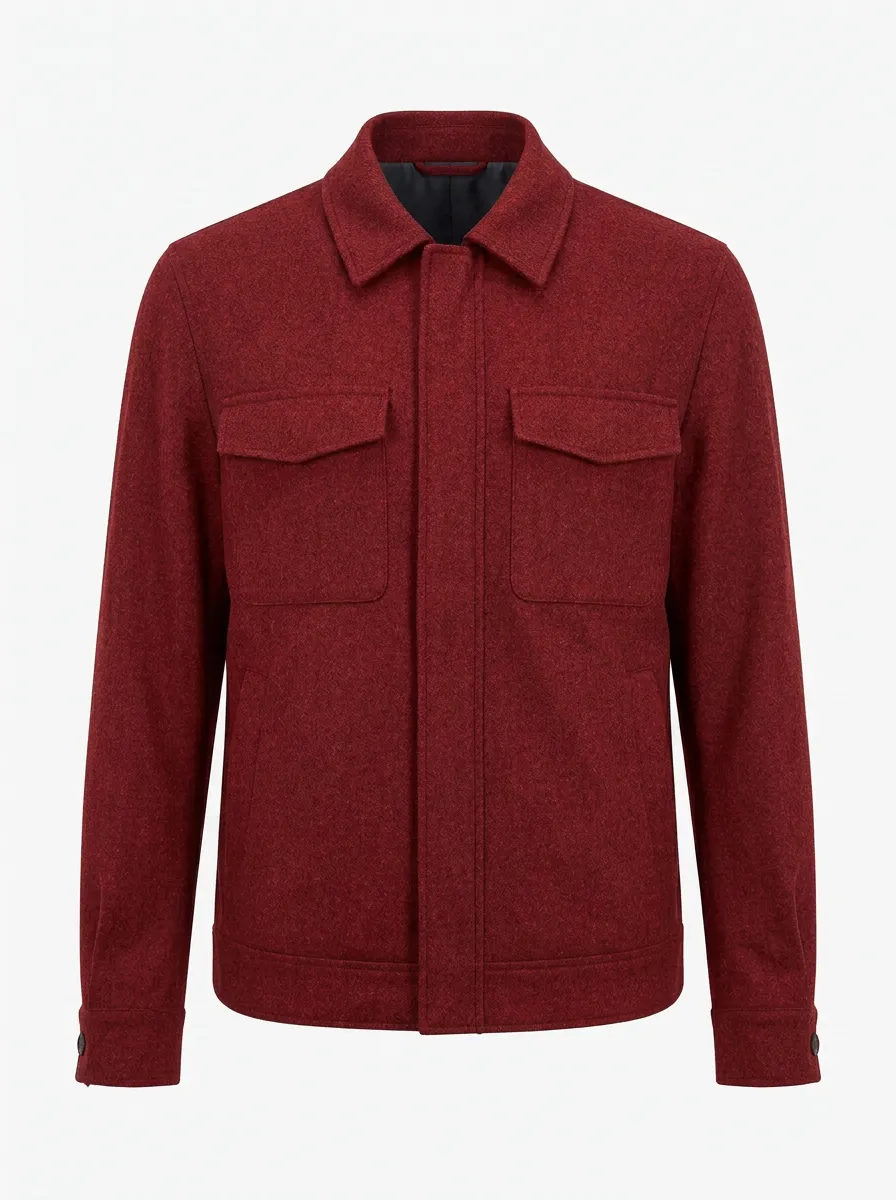 Men's Casual Minimalist Charcoal Wool Blend Overshirt Jacket