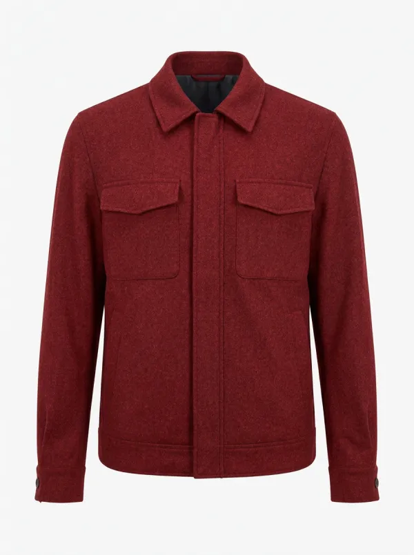 Men's Casual Minimalist Charcoal Wool Blend Overshirt Jacket