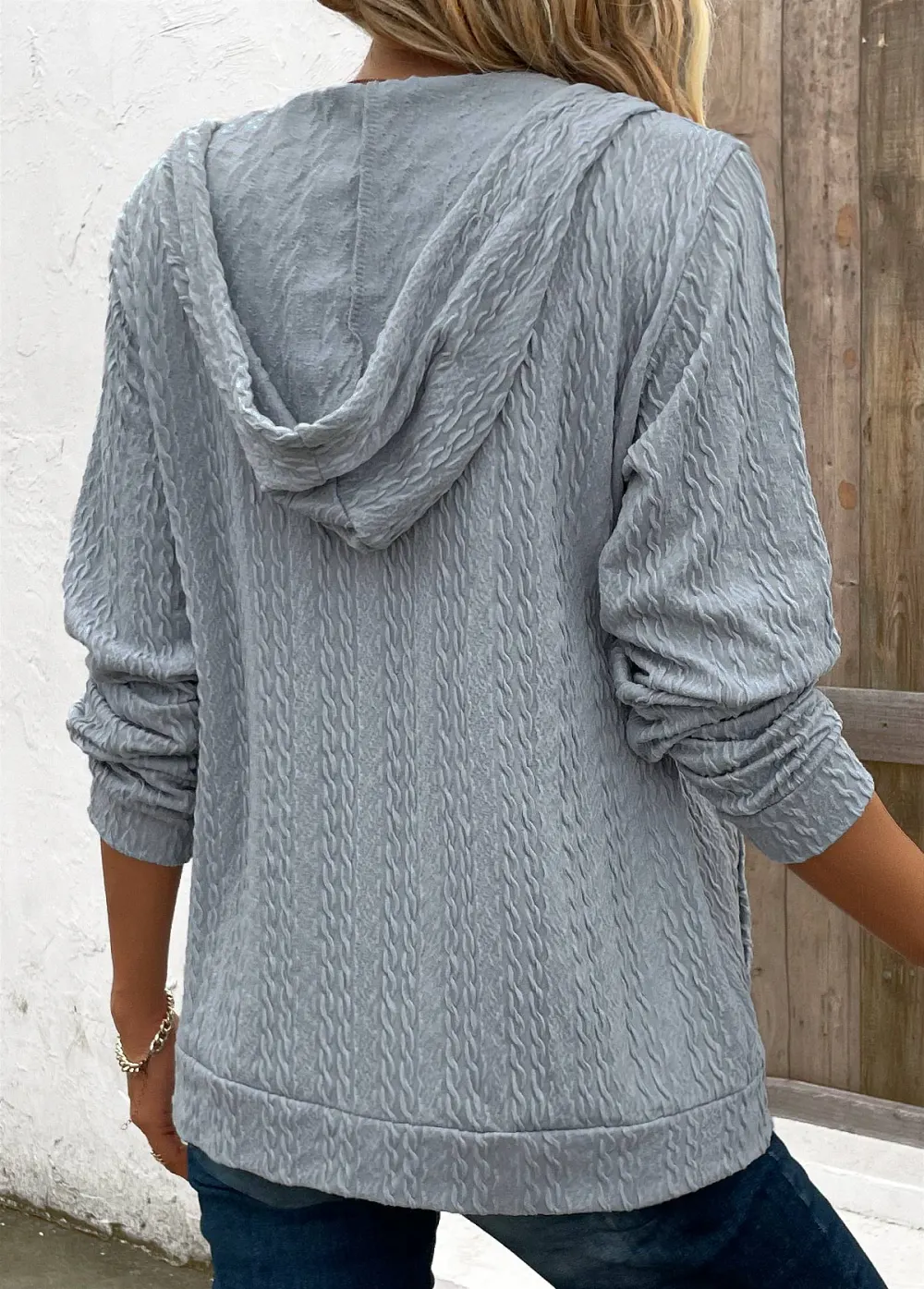 Light Grey Pocket Long Sleeve Hooded Coat