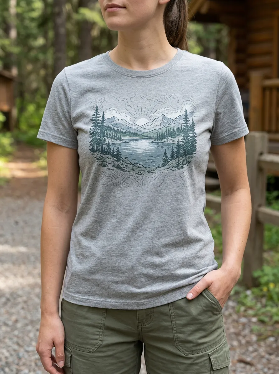 Women's Wilderness Nature Hiking Lover Mountain Lake Forest Crew Neck T-Shirt