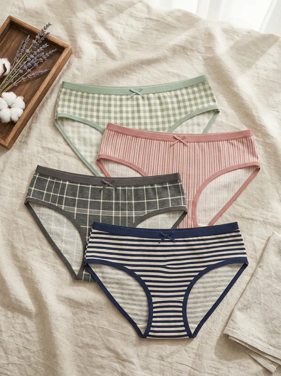 Women's Plaid and Striped Pattern Printed 4-Pack Panties