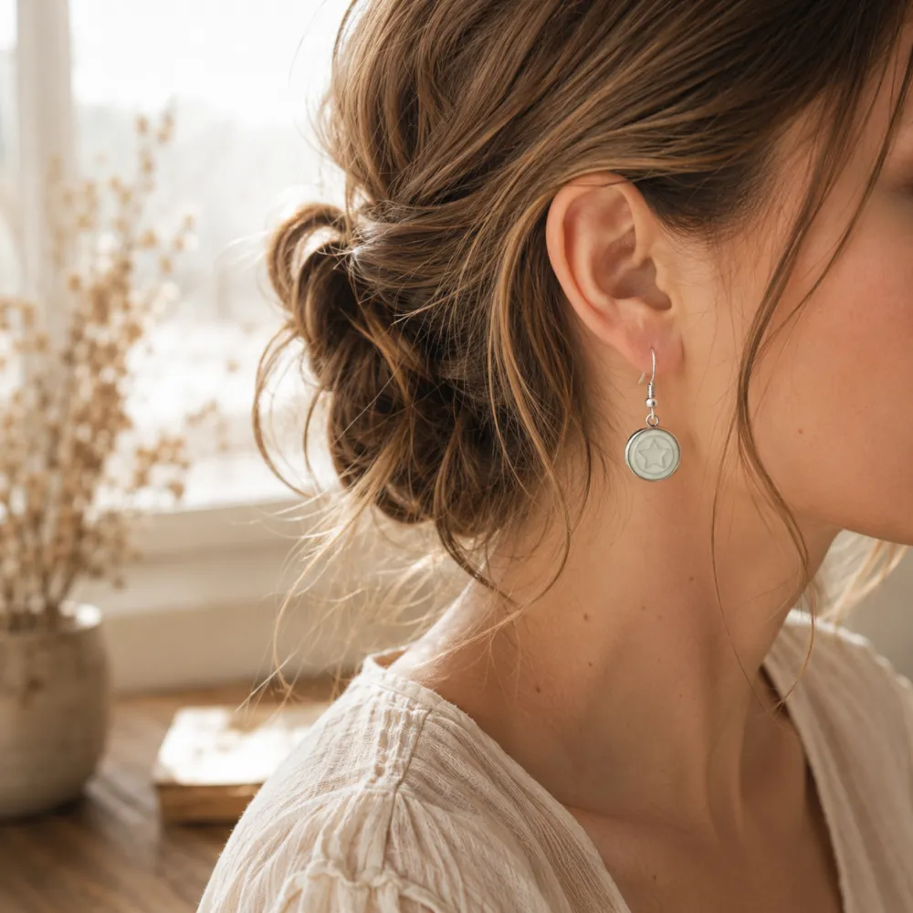 Earrings With Stainless Steel Cabochon