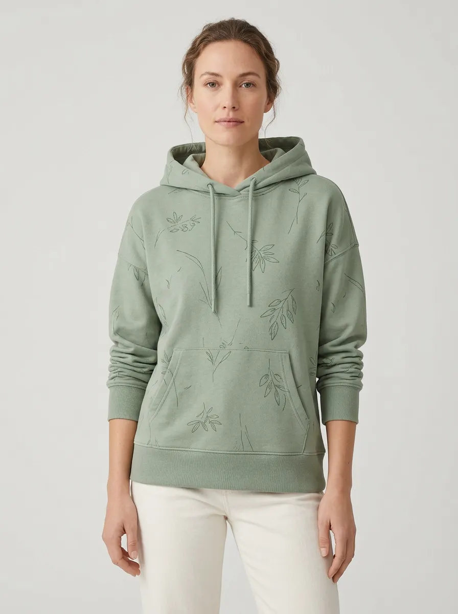 Women's Classic Botanical Line Art Leaf Nature Inspired Graphic Hoodie