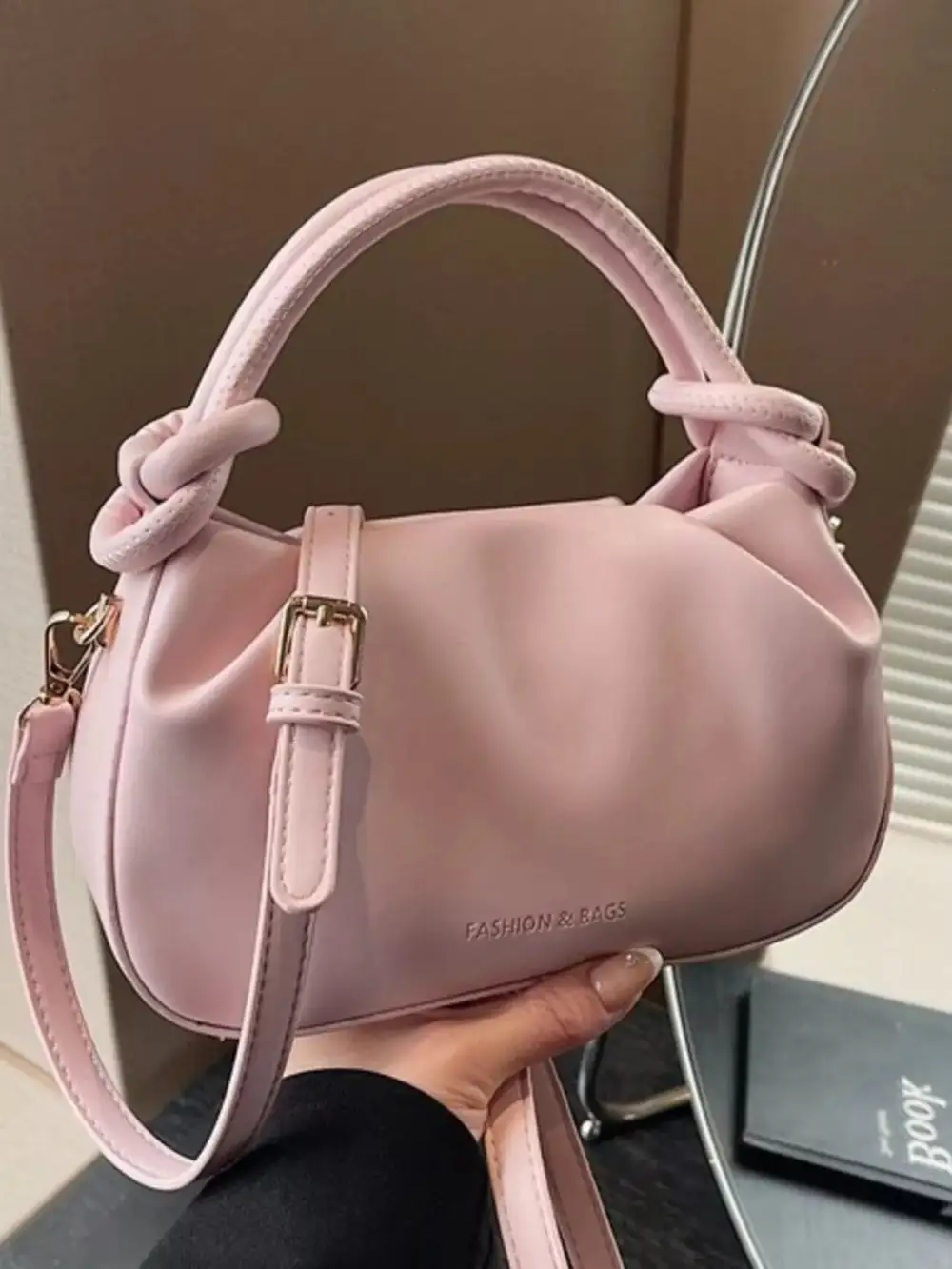 Knot Handle Ruched Crossbody Bag