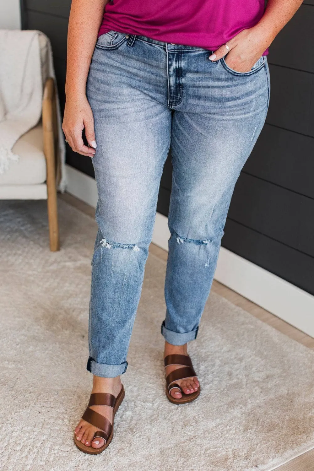 High-Rise Skinny Distressed Jeans