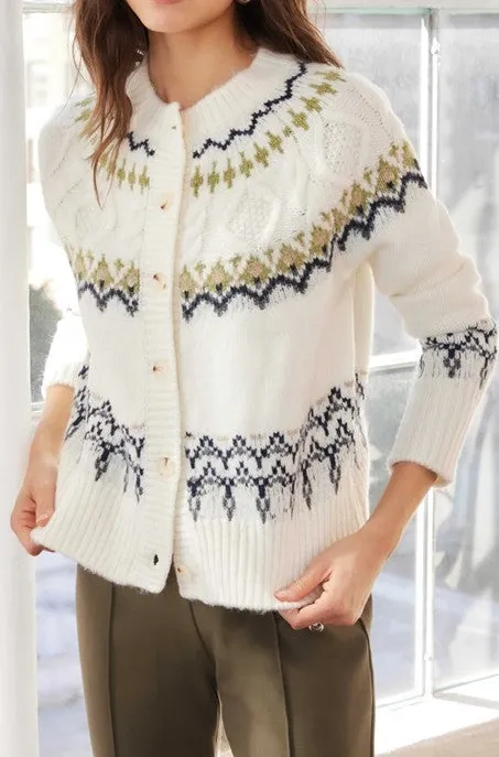 White Green Fair Isle Cardigan