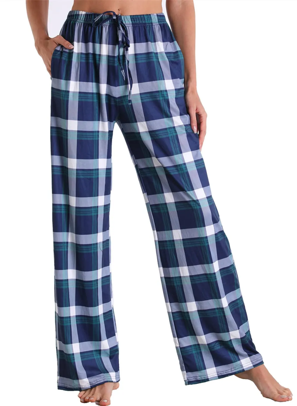 Women Comfy Casual Plaid Pajama Pants In Blue