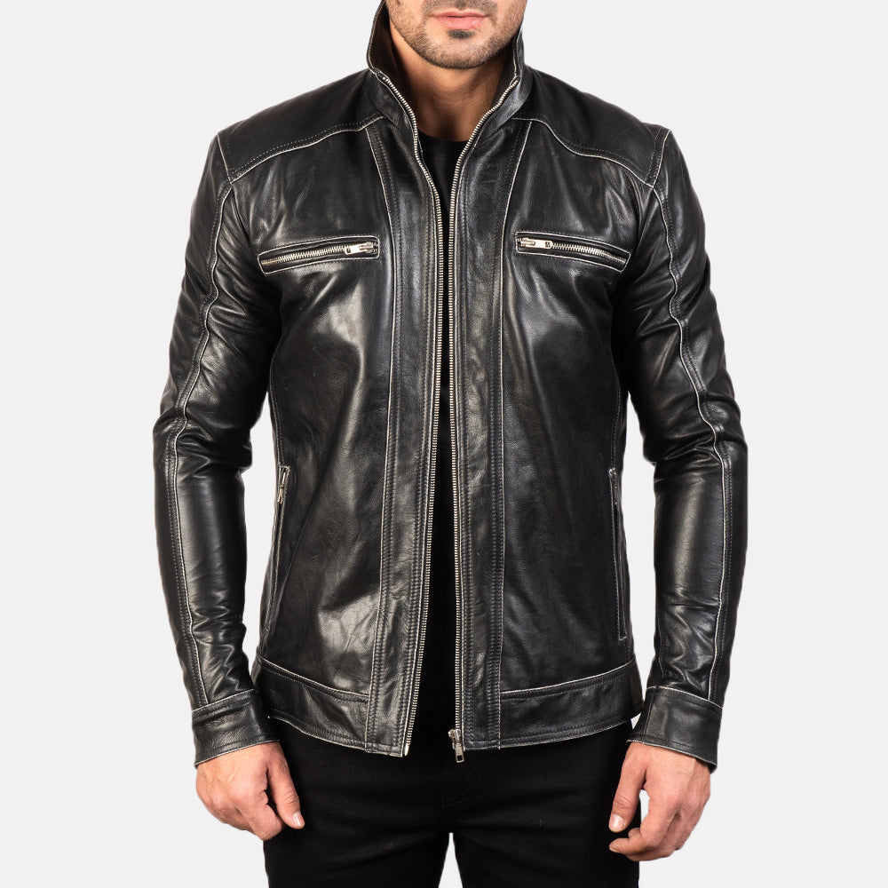 Men's Rugged Textured Biker Leather Jacket