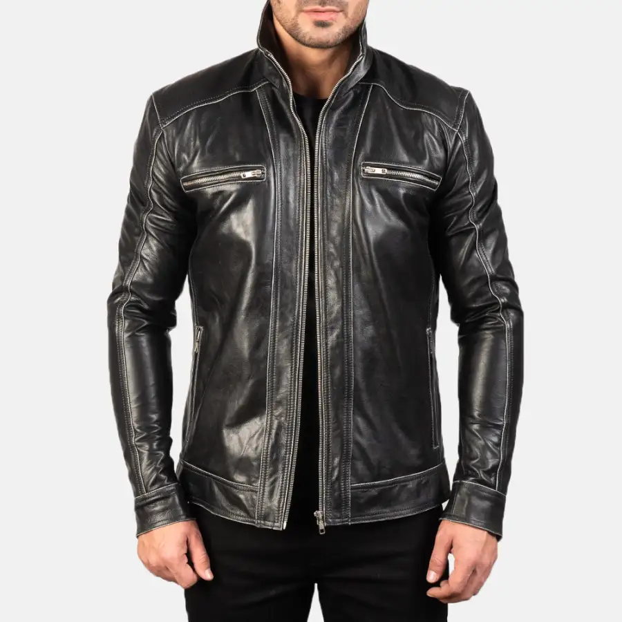 Men's Rugged Textured Biker Leather Jacket