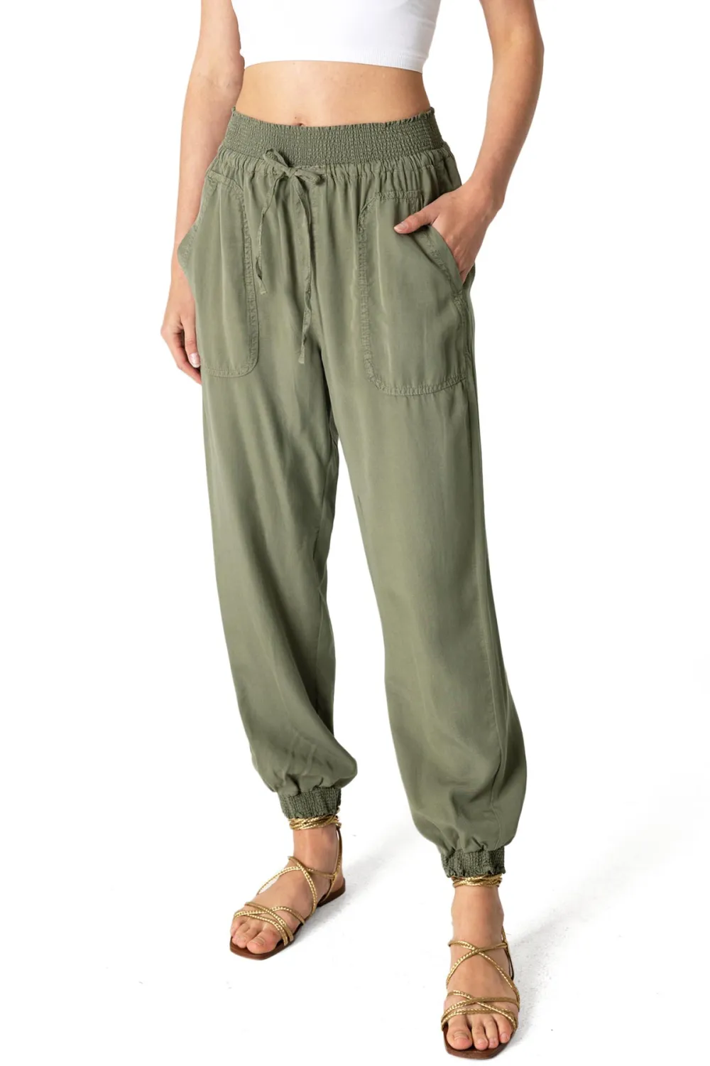 Solid Color Elastic Waist Joggers