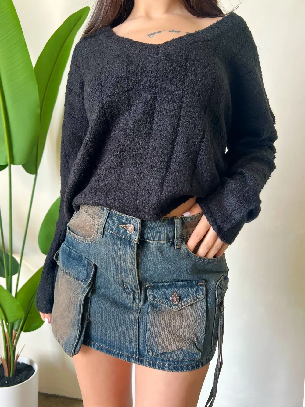 Blue Denim A-Line Mini Skirt
