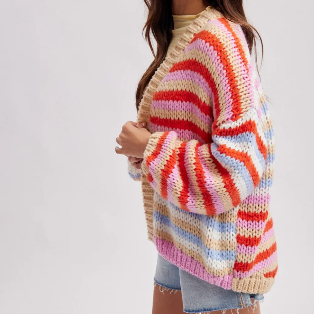 Open Front Chunky Knit Ribbed Dropped Shoulder Cardigan
