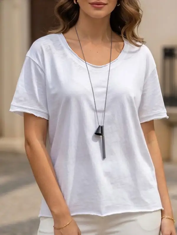 Linen Blend V Neck Knit Tee