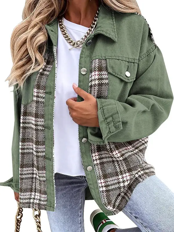 Button-Down Lapel-Collar Collared Denim Jacket