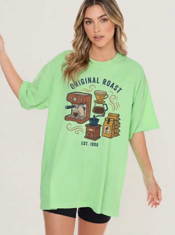 Women's Coffee-Inspired Original Roast Espresso Machine Printed T-Shirt
