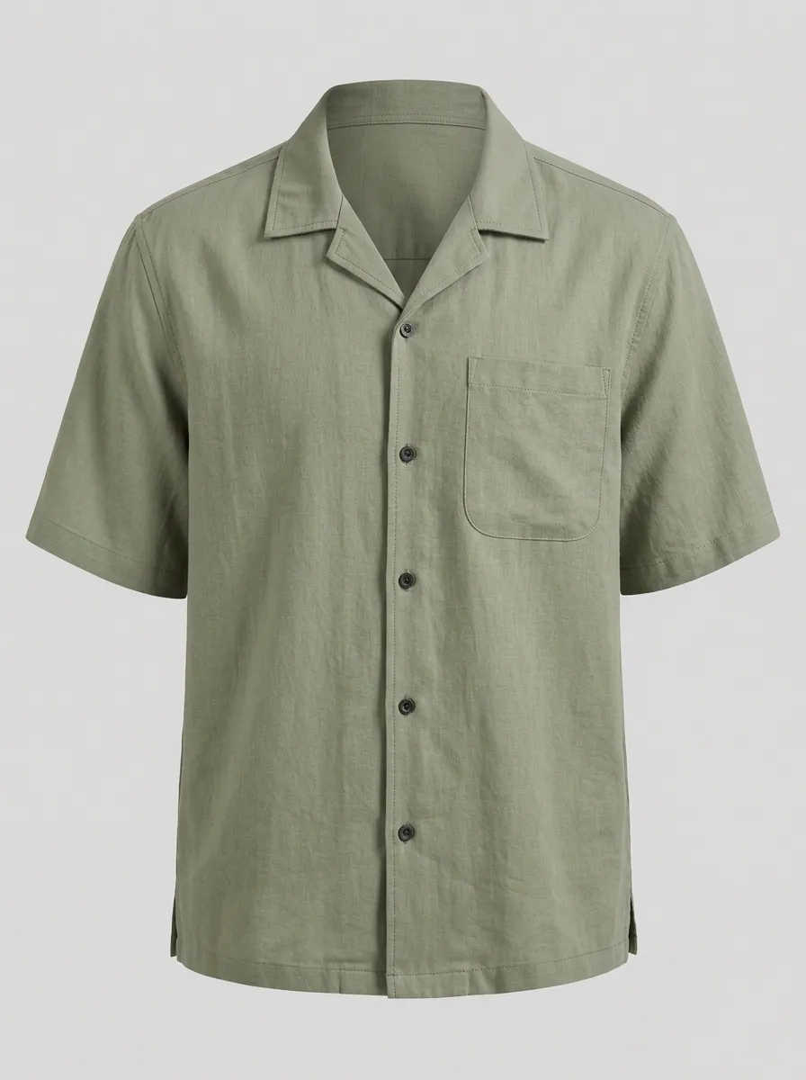 Men's Sage Green Camp Collar Short Sleeve Shirt