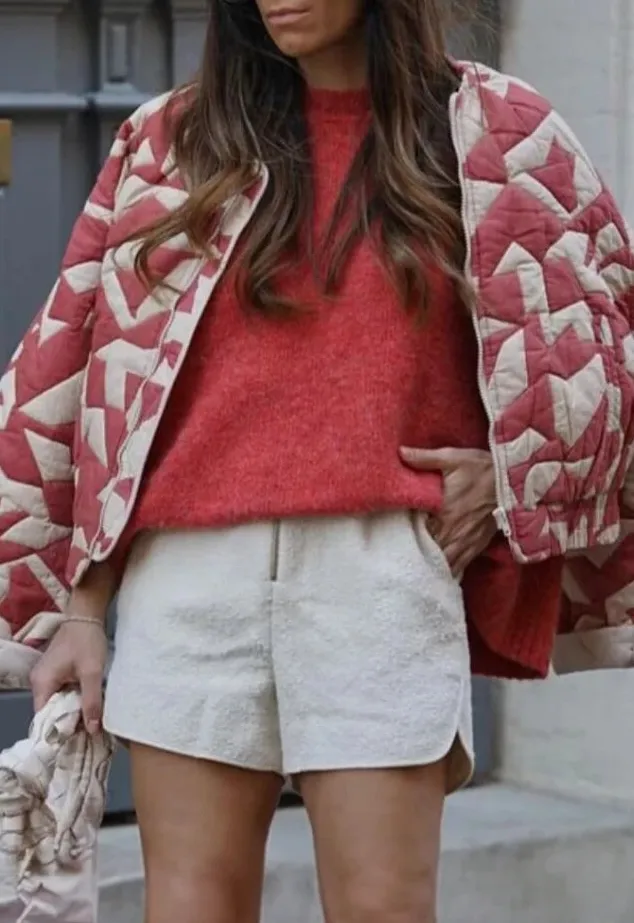 Patchwork Cropped Bomber Jacket